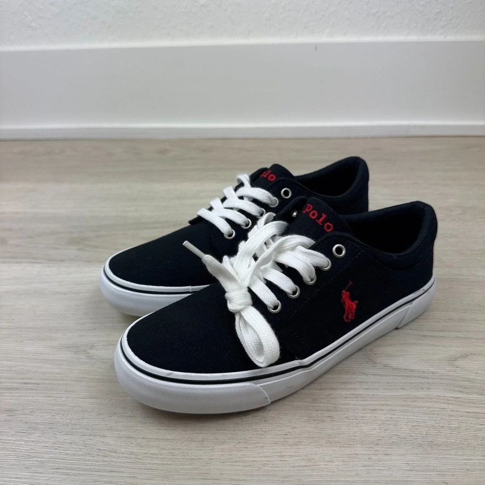 Polo Ralph Lauren Faxson Sneaker Boys 5 Black Red Canvas Pony